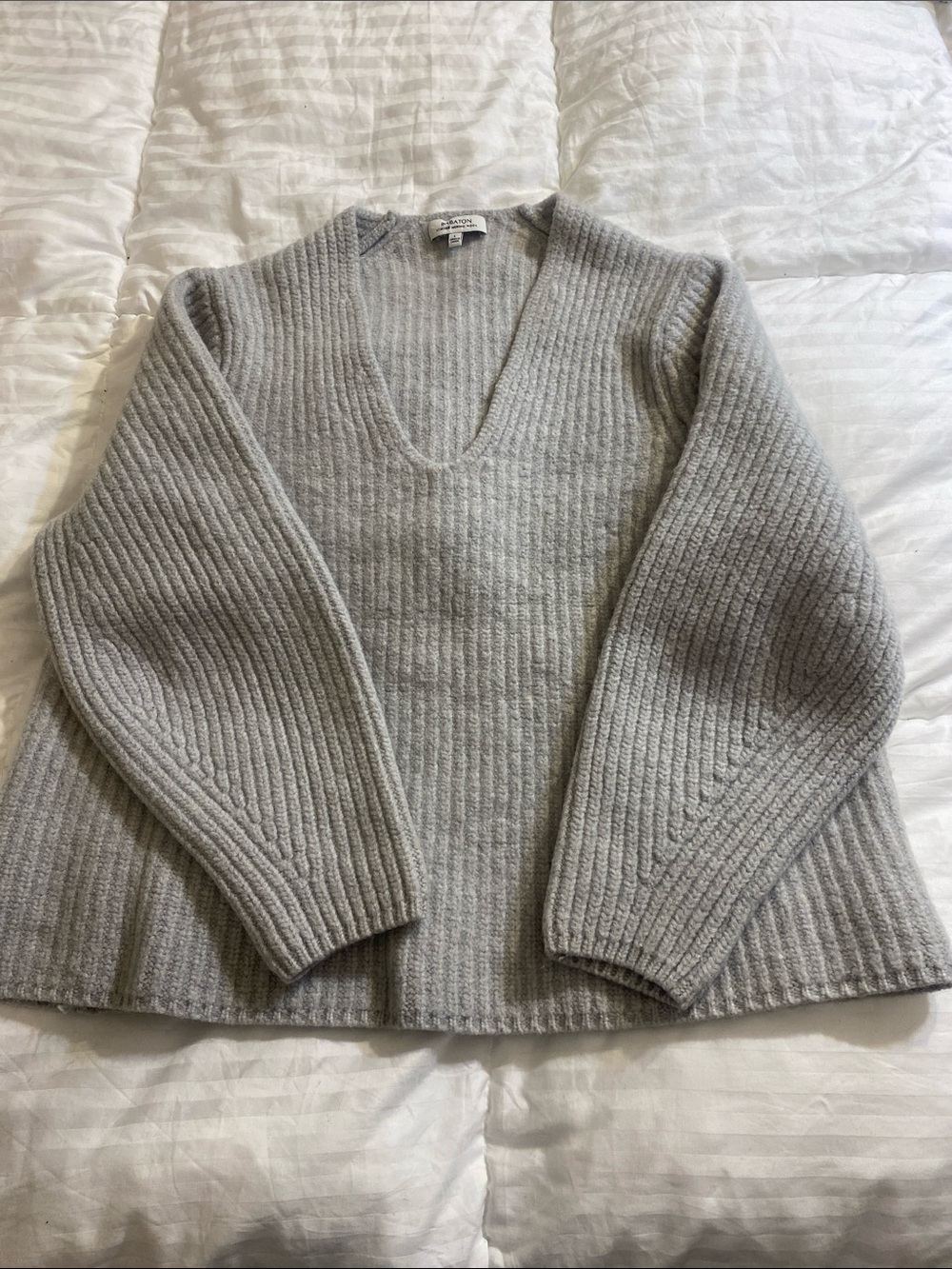 Babaton Heather Gray Ribbed V-Neck Boxy Sweater